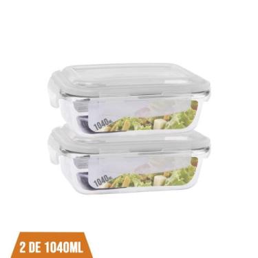 Imagem de Kit 2 Pote 1040ml Vidro Hermético Marmita Mantimento Fitness - Pra cas
