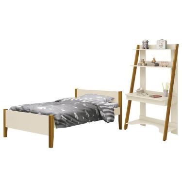 Imagem de Jogo De Quarto Infantil Simba Estante Escrivaninha E Cama Areia Fosco Com Pés Amadeirado - Reller Móveis Areia Fosco