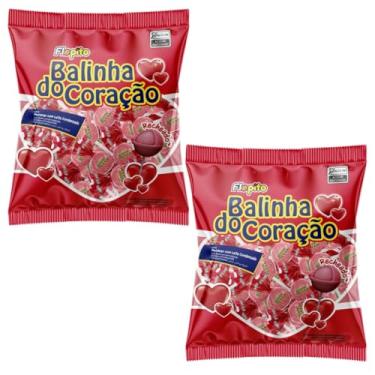 Imagem de Kit 2 Pacotes Pirulito Balinha do Coração Recheado 500g Morango Leite Condensado C/50un Florestal