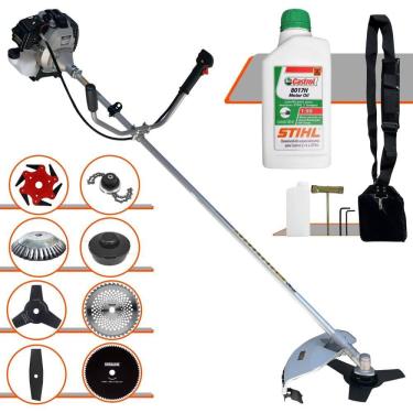 Imagem de Roçadeira Toyama TBC43H 43cc 1,7HP + Facas 2 Pontas, 3 Pontas, 6 Pontas, 40 Dentes, 80 Dentes, Trimmer, Carretel Nylon, Escova de Aço + ÓLEO STIHL 2T