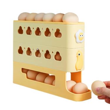 Imagem de Suporte de ovos para geladeira | Dispensador automático de ovos para geladeira, rack inclinado reutilizável de 3 camadas, bandeja de preservação de alimentos para casa, padaria, galinheiro