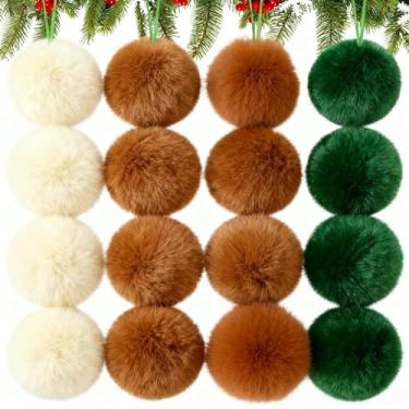Imagem de 6 bolas de enfeite de pompom macias multicoloridas, decorações de Natal para árvore, festa, casa, parede, lareira - ornamentos festivos difusos para uso em férias e escritório