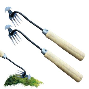 Imagem de Removedor manual de 2 peças, ferramenta manual de aço, ancinho de remoção de ervas daninhas com alça, ferramentas de jardim para remover ervas daninhas do jardim