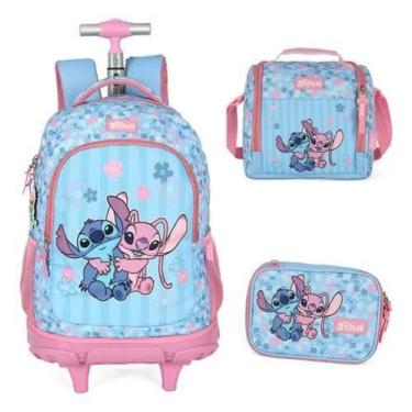 Imagem de Kit Mochila Com Rodinhas Escolar Stitch E Angel - Luxcel
