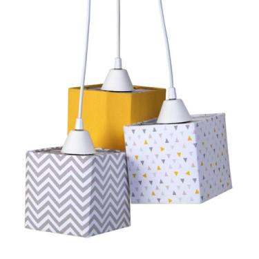 Imagem de Pendente 3 Quadradinhos Chevron Amarelo Bebê Infantil - Potinho de mel