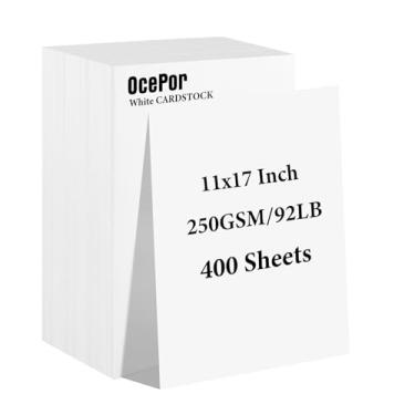 Imagem de OcePor 400 folhas de cartolina branca 28 x 43 cm, 42 kg/250 g/m², papel grosso para cartão, papel pesado para impressora, currículo, álbuns, arte, artesanato, cartões de visita