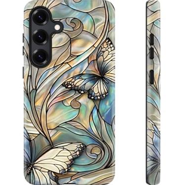 Imagem de Esdot Capa para Samsung Galaxy S24 - Compatível com carregamento sem fio - Silicone macio de camada dupla + capa rígida - Design de flores silvestres - Capa protetora de telefone para mulheres e