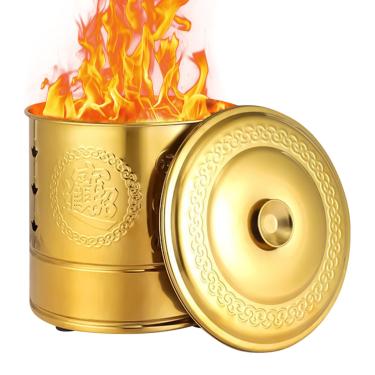 Imagem de Barril de queima de papel | Balde de queima de papel de aço inoxidável - barril com tampa suprimentos de rituais tradicionais para jardim, varanda, varanda, pátio, quintal, praia, festival Qingming