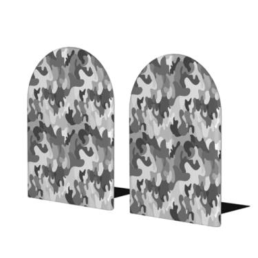 Imagem de Suportes de livros decorativos de madeira com padrão cinza camuflado, antiderrapante, resistente, terminais de livros para escritório, escritório, biblioteca, escola, estudo, decoração, divisórias, 1