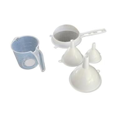 Imagem de 3 funis (Funis P, M e G) Peneira 14 cm, e copo medidor 500ml - cozinha essencial