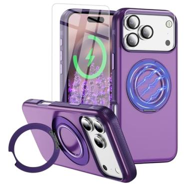 Imagem de Bonkier Capa para iPhone 17 Pro Max [compatível com Magsafe] [proteção contra quedas de grau militar de 15 pés] com protetor de tela e protetor de lente, capa de telefone com suporte à prova de choque