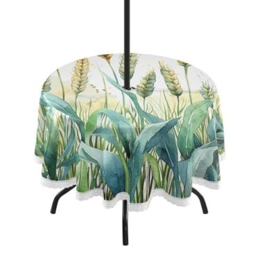 Imagem de ATTX Toalha de mesa redonda em aquarela com campo de trigo ao ar livre – 152 cm, à prova d'água, uso interno/externo, com orifício para guarda-chuva com zíper para acampamento, piquenique, praia