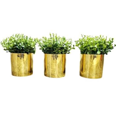 Imagem de Kit 3 Vasinhos com Suculentas Artificiais para Decoração de Sala e Rack - Plantas Realistas e de Fácil Manutenção(Dourado (L))