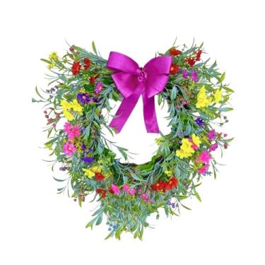 Imagem de IEUDNS Guirlanda em forma de coração, Guirlanda de gipsófila, para porta de entrada, de flores com laço para janela, Rosa Vermelha