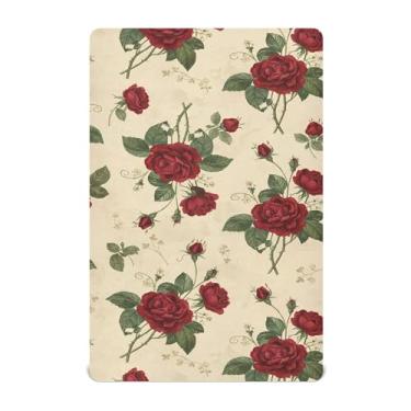 Imagem de Burbuja Lençol de berço de rosas vermelhas para meninos e meninas, lençol com elástico 71 x 132 cm para colchões de berço padrão e infantil, macio e respirável