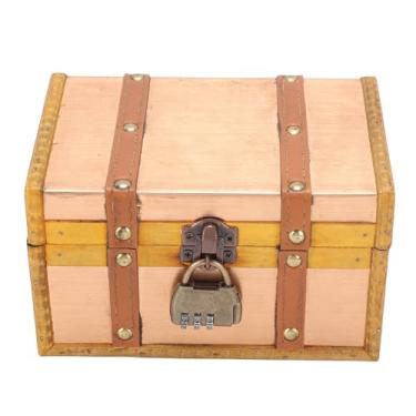 Imagem de Luqeeg Caixa de baú de Tesouro Vintage, Elegante Caixa de Armazenamento de Joias Retangular de Madeira Antiga Com Fechadura Codificada para Armazenamento de Pente, Colar, Brincos de