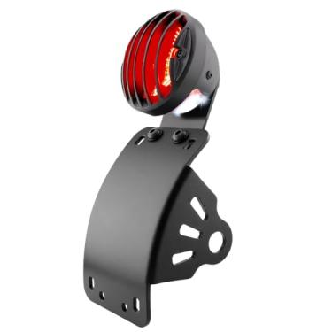 Imagem de Eagwinger Luz de freio traseira LED para motocicleta com suporte lateral placa de licença luz traseira compatível com Harley Sporster Bobber Chopper Cafe Racer Street Bike (suporte curvo, orifício de
