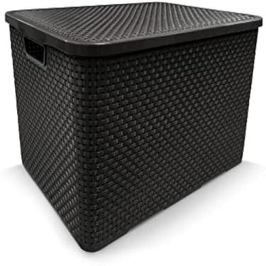 Imagem de Cesto organizador para armazenamento, textura rattan, tampa e volume 7 litros, delicado