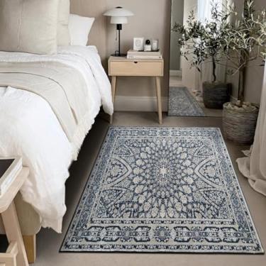 Imagem de 1 Tapete Quarto Beira Cama Antiderrapant 100X150 Js Do Ga Vr (M20 Azul - Classico Medalhão)