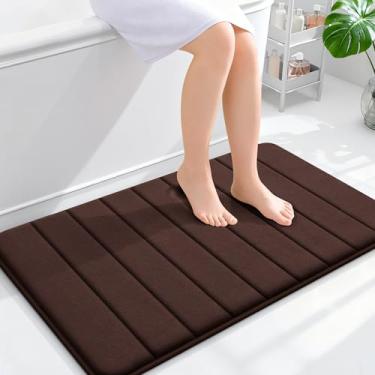 Imagem de OLANLY Tapete de banho listrado de espuma viscoelástica 91 x 61 cm, tapetes de banheiro absorventes super macios, secagem rápida, tapetes de chuveiro laváveis na máquina, tapete de banho, acessórios