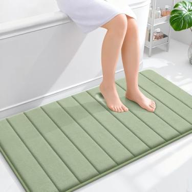 Imagem de OLANLY Tapete de banho listrado de espuma viscoelástica 111 x 61 cm, tapetes absorventes super macios, secagem rápida, tapetes de chuveiro laváveis na máquina, tapete de banho, acessórios de decoração