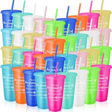 Imagem de M-Aimee 36 peças de copos de agradecimento presentes a granel 680 g copo de agradecimento de funcionários para colegas de trabalho equipe professor presente de Natal copos de plástico coloridos