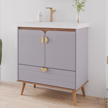 Imagem de Gabinete para Banheiro 80cm com 2 Portas 1 Gaveta e Cuba de Embutir Trancoso Platina