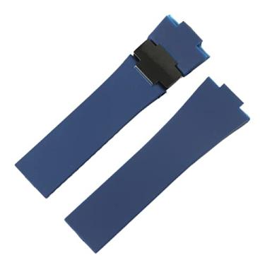 Imagem de HSPTR Pulseira de relógio de silicone para Ulysse-Nardin Marine pulseira de borracha impermeável esportiva 25 x 12 mm relógios masculinos esportivos (pulseira azul preta)