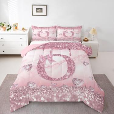 Imagem de Erosebridal Conjunto de cama com monograma com letra O, personalizado, alfabeto rosa, tamanho solteiro, laço de coquete, para crianças, meninos, meninas, mulheres, presente moderno para mulheres