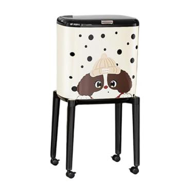 Imagem de Ｂｅｓｇａ Lixeira com Rodas de Pressão, Cesto de Lixo Moderno, Portátil e Estreito para Dormitório, Sala de Estar, Banheiro, Quarto ou Berçário, Filhote de Cachorro Branco