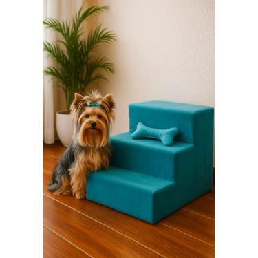 Imagem de Escadinha Pet 3 Andares – Escada para Cachorro e Gato, Conforto com Tecido Suede e Estrutura em MDF, Ideal para Sofá, Cama ou Carro - Azul - NicoBia