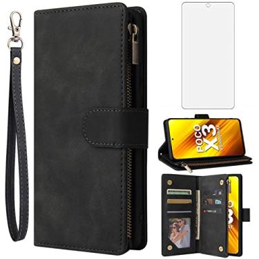 Imagem de Asuwish Compatível com Xiaomi Poco X3 Pro/PocoX3 NFC/Poco X3 Capa carteira protetora de tela de vidro temperado e capa flip com suporte para cartão, capas de celular TPU para celular Mi PocoX3NFC