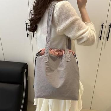 Imagem de Bolsa de ombro vintage com cordão – Bolsa feminina casual de grande capacidade, moda primavera, Cinza, Bolsa de mão