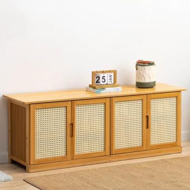 Imagem de Organizador de armário de sapatos de madeira para entrada e corredor - Solução de armazenamento independente de rack de sapatos de vime para quarto