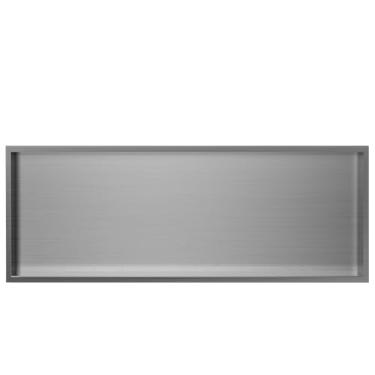 Imagem de Prateleiras de nicho de chuveiro embutidas, prateleira de banheiro cinza fosco para xampu, sabão e descanso de pés, design retangular, 120 x 28 x 12 cm, suporte de papel higiênico montado na parede