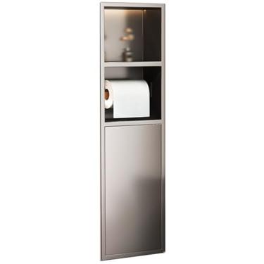 Imagem de Nicho de chuveiro de aço inoxidável com armário de armazenamento, suporte de papel higiênico e lixeira para banheiro, cozinha e sala de estar - preto, 18 x 80 x 12,5 cm (7 x 31 x 4,9 pol.)