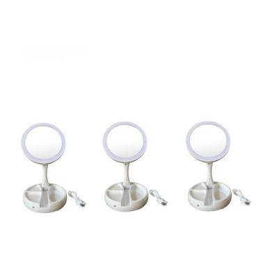 Imagem de Espelho Maquiagem Aumento 10x Dobravel Com Dupla Luz Led Organizador Usb(KIT3)