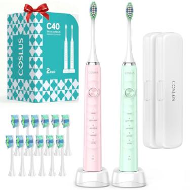 Imagem de COSLUS Escova de dentes elétrica sônica para adultos: 47000 VPM para limpeza profunda e clareamento com estojo de viagem - 5 modos para dentes e aparelhos sensíveis, carregamento sem fio, 6 cabeças de