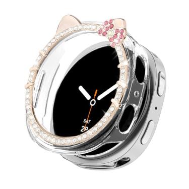 Imagem de Watbro Capa de desenho animado com laço de gato brilhante para Samsung Galaxy Watch 8 2025 capa protetora de 44 mm, lindo diamante de cristal rígido PC protetor para mulheres acessórios