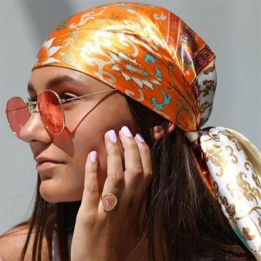Imagem de Lenço Hijab Hip Hop Feminino Em Seda Satin Com Estampa Quadrada, Cache
