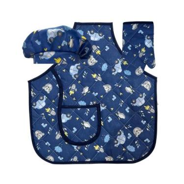 Imagem de Kit Avental Infantil Cozinha 3 Peças Avental Luva Touca Pequeno Chef M