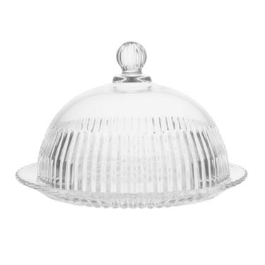 Imagem de Queijeira Cristal Tampa Trabalhada Porta Frios Queijo Boleira Pequena Mesa Posta Luxo 20cm