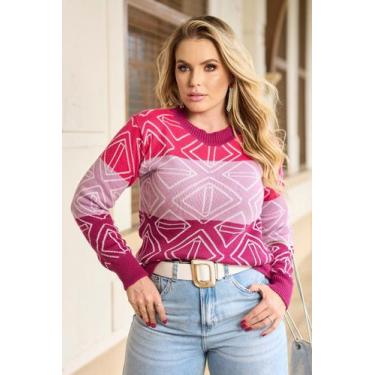 Imagem de Blusa Tricot Geometrica Manga Longa F081 - Vitrine Collection, Vinho, 