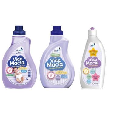 Imagem de Kit Vida Macia. Amaciante 1L, Lava Roupa 1L e Tira Manchas 500ml, Lilá