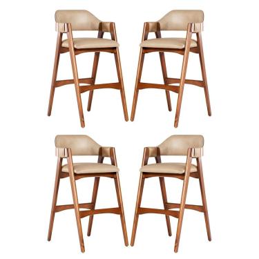 Imagem de Kit 4 Banquetas Alta em Madeira Lina Estofada Couríssimo Bege CCS