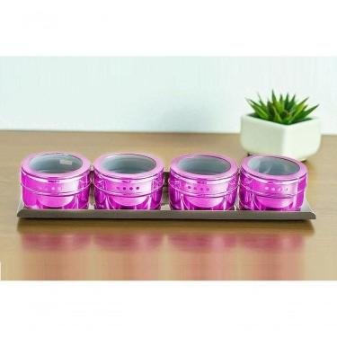Imagem de Kit Porta Temperos Magnético 4 Unidades em Aço Inox com Suporte Metálico para Cozinha Roxo Wellmix