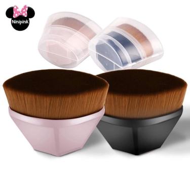 Imagem de Pincel de Maquiagem Base Kabuki Hexagonal para Alta Cobertura com Cerdas Macias Preto OEM