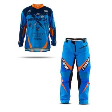 Imagem de Calça e Camisa Motocross Insane X - Pro Tork, Azul, Laranja, G - 44