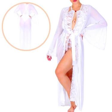 Imagem de Robe Longo em Tule e Renda Lindo Sensualle Branco