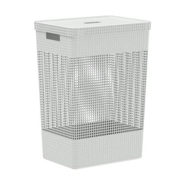 Imagem de Cesto de roupas Ou 49L com tampa Linha Grid, Branco Oceano
